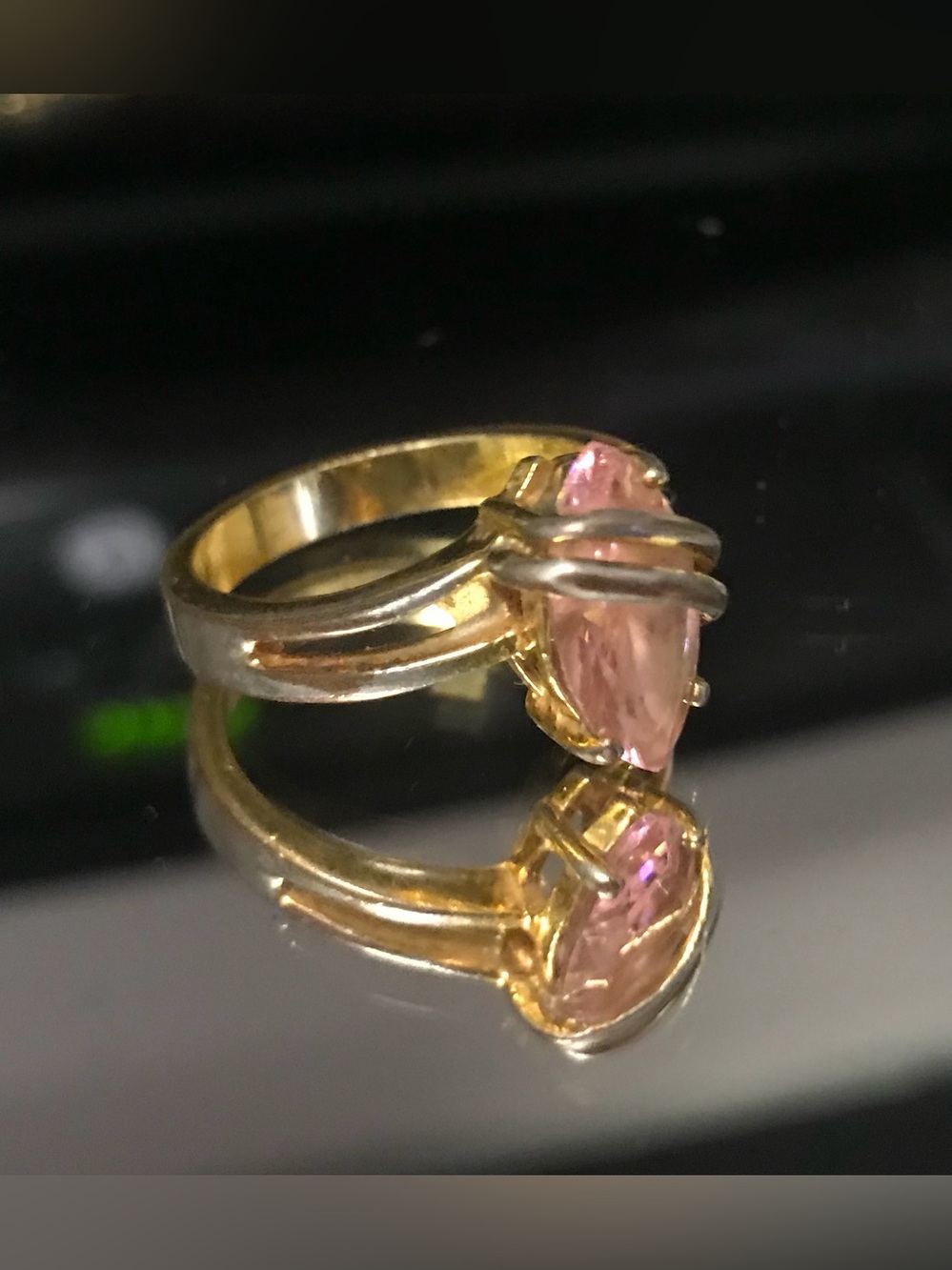 Pink Gemstone Ring with Gold Accents Sz 8